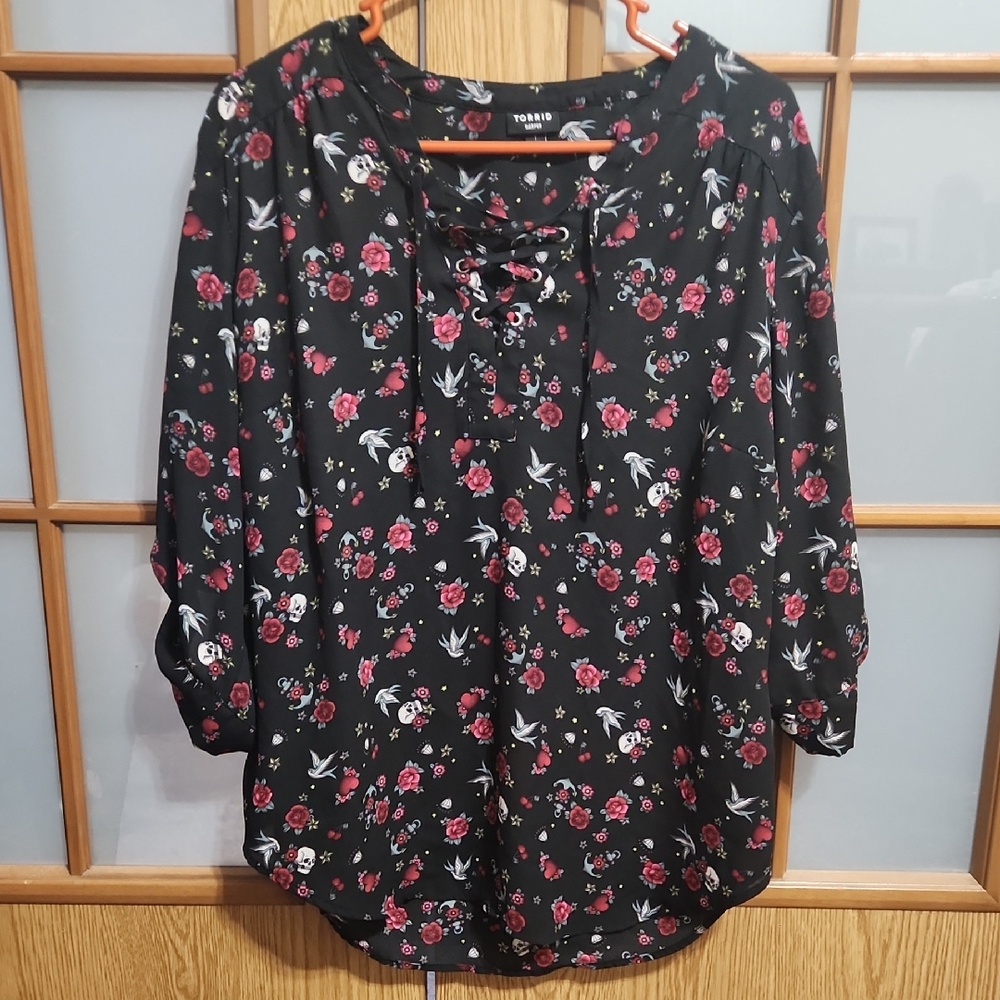 Torrid Black Floral Blouse